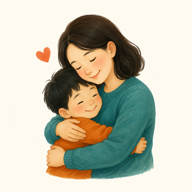 Người mẹ ôm con trìu mến, minh hoạ tình yêu thương.